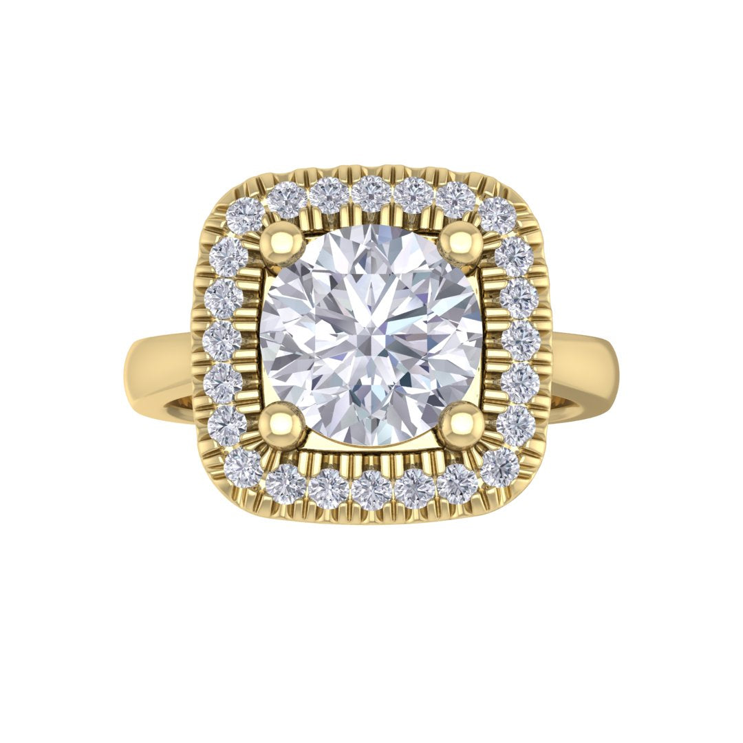 14k Yellow Gold 2.0ct Round Brilliant Diamond Halo Engagement Ring 2.13tdw