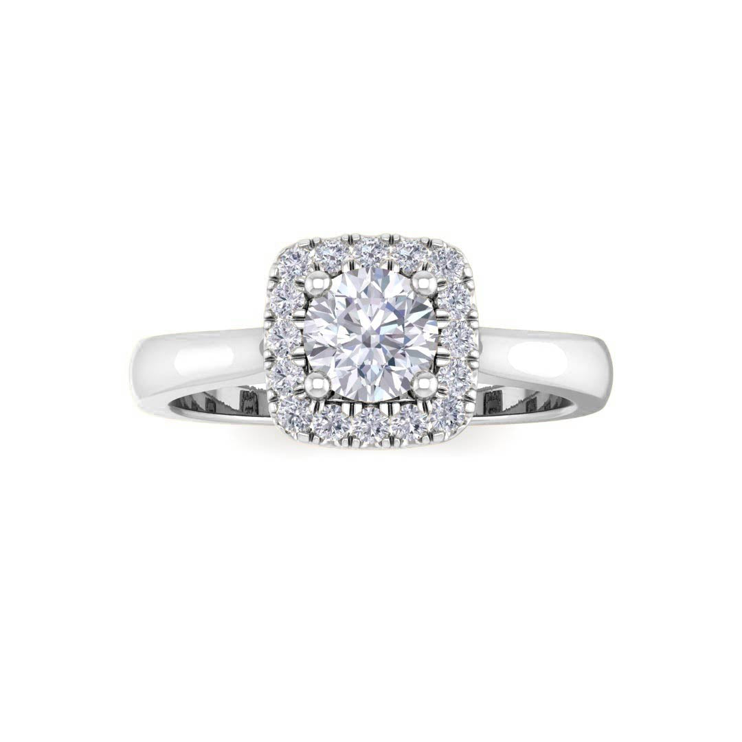 Platinum 0.33ct Round Brilliant Diamond Halo Engagement Ring 0.46tdw