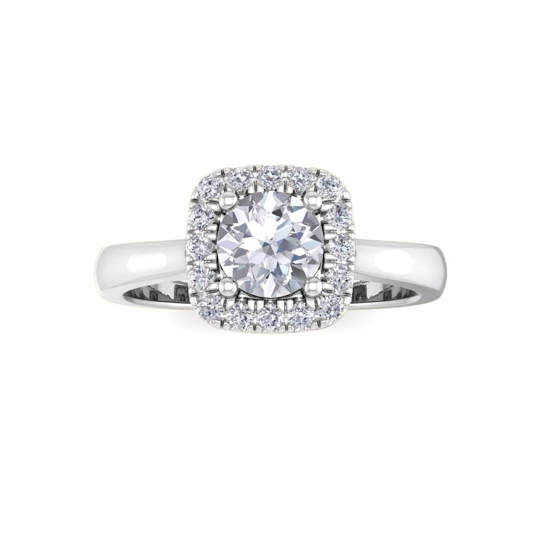 9k White Gold 0.5ct Round Brilliant Diamond Halo Engagement Ring 0.63tdw