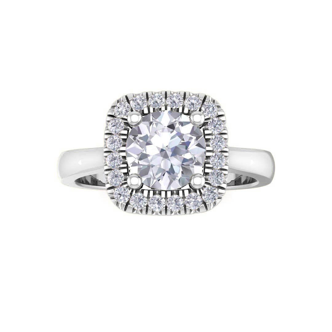 18k White Gold 0.75ct Round Brilliant Diamond Halo Engagement Ring 0.88tdw