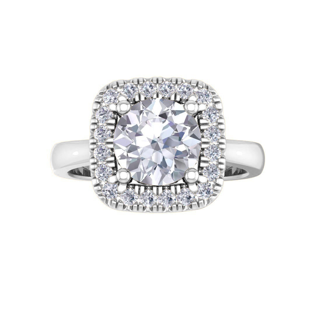 9k White Gold 1.0ct Round Brilliant Diamond Halo Engagement Ring 1.13tdw