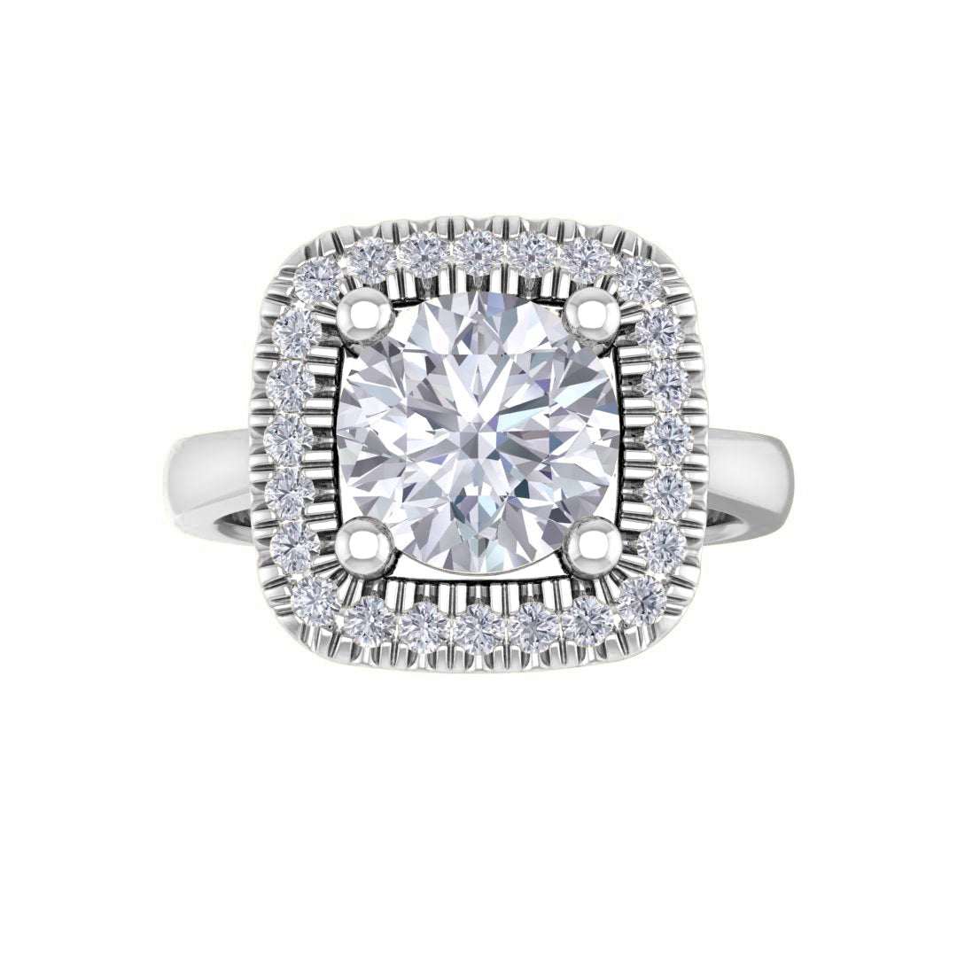 14k White Gold 1.5ct Round Brilliant Diamond Halo Engagement Ring 1.63tdw