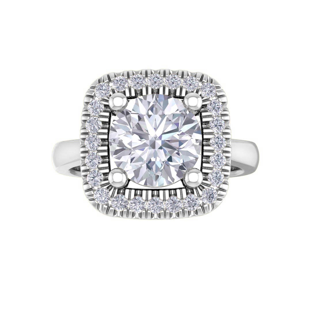 18k White Gold 2.0ct Round Brilliant Diamond Halo Engagement Ring 2.13tdw