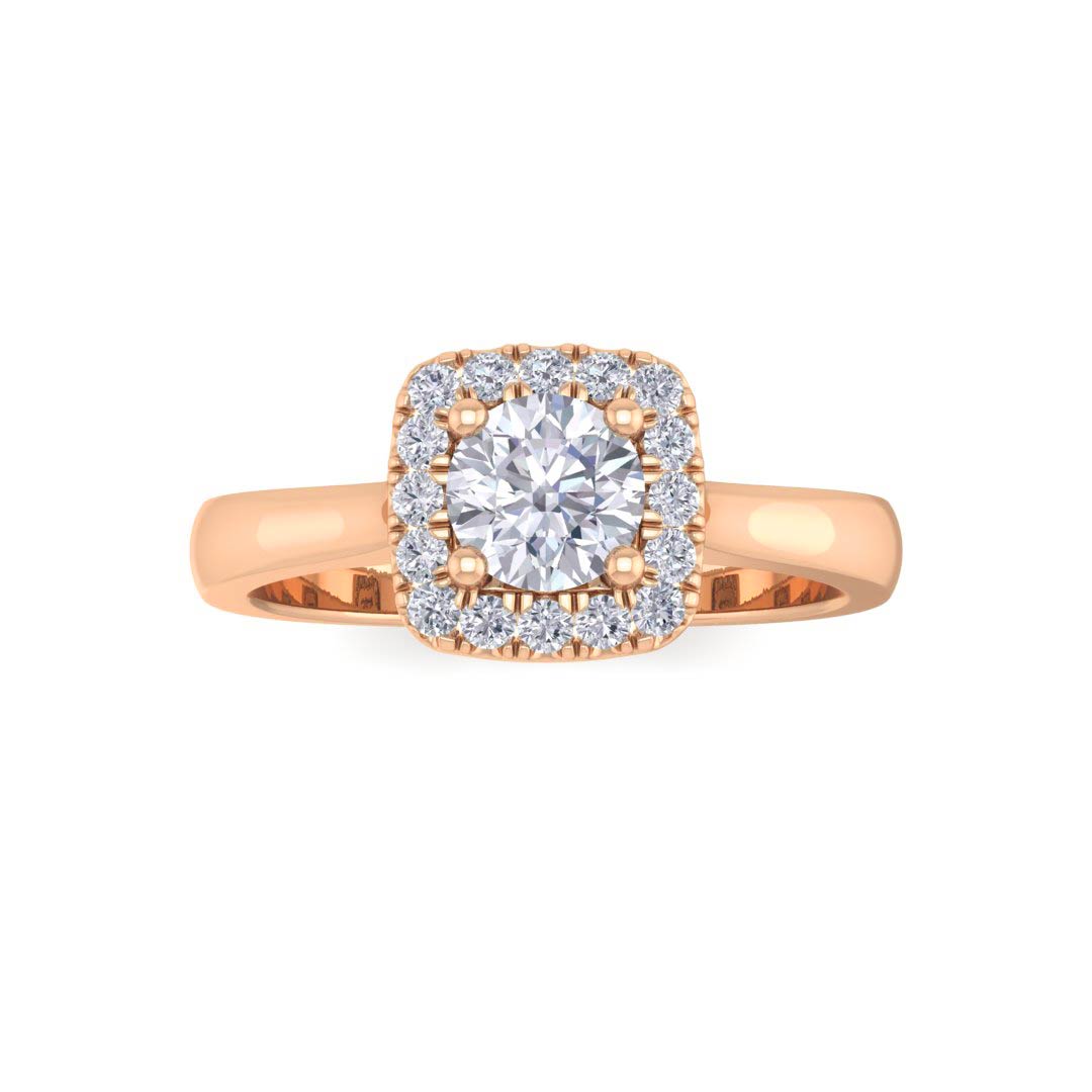 14k Rose Gold 0.33ct Round Brilliant Diamond Halo Engagement Ring 0.46tdw