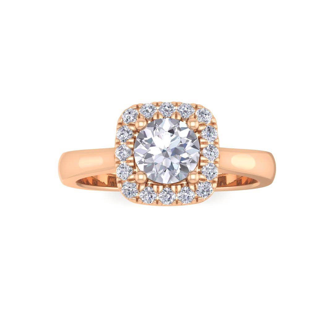 14k Rose Gold 0.5ct Round Brilliant Diamond Halo Engagement Ring 0.63tdw