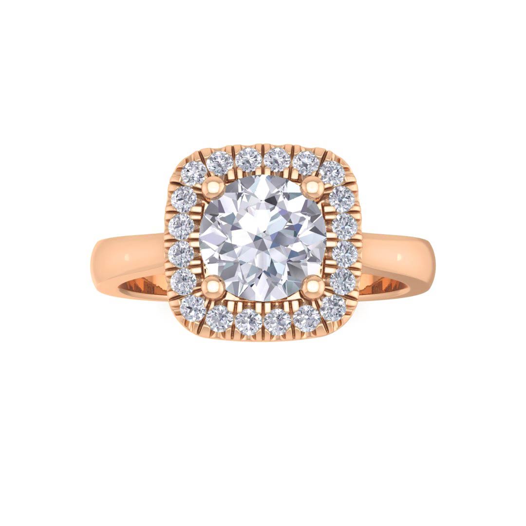 14k Rose Gold 0.75ct Round Brilliant Diamond Halo Engagement Ring 0.88tdw