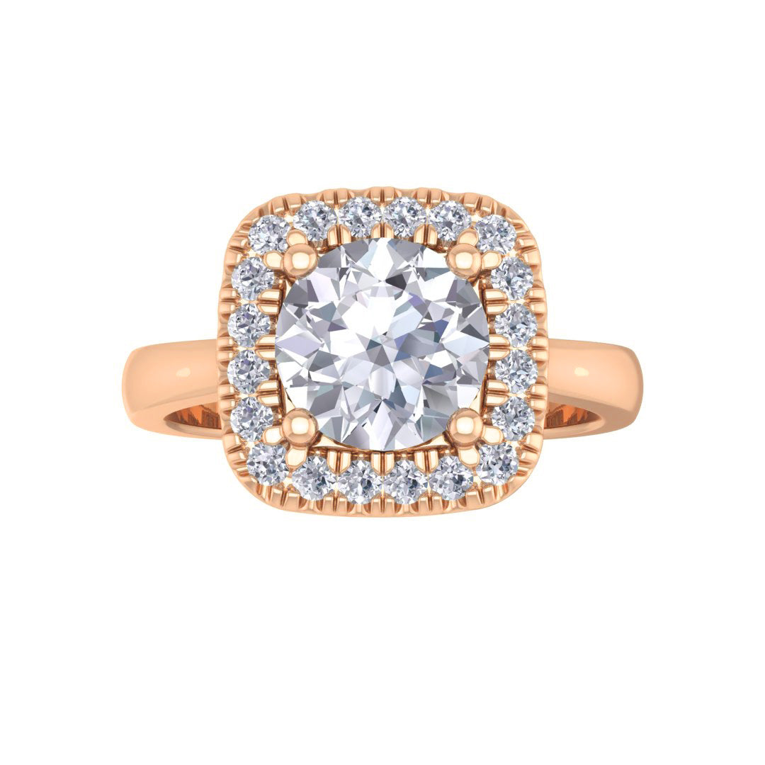 9k Rose Gold 1.0ct Round Brilliant Diamond Halo Engagement Ring 1.13tdw