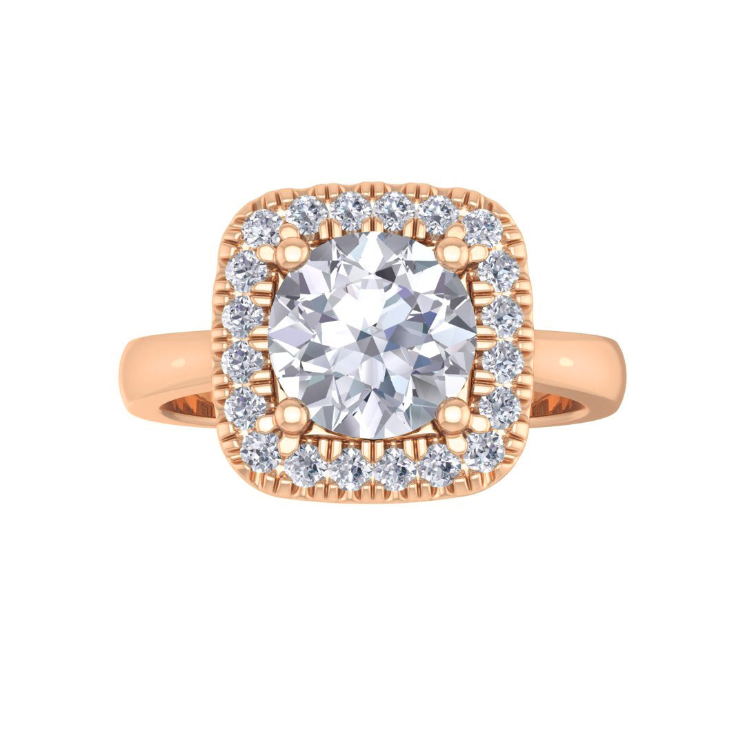 14k Rose Gold 1.0ct Round Brilliant Lab Diamond Halo Engagement Ring 1.13tdw
