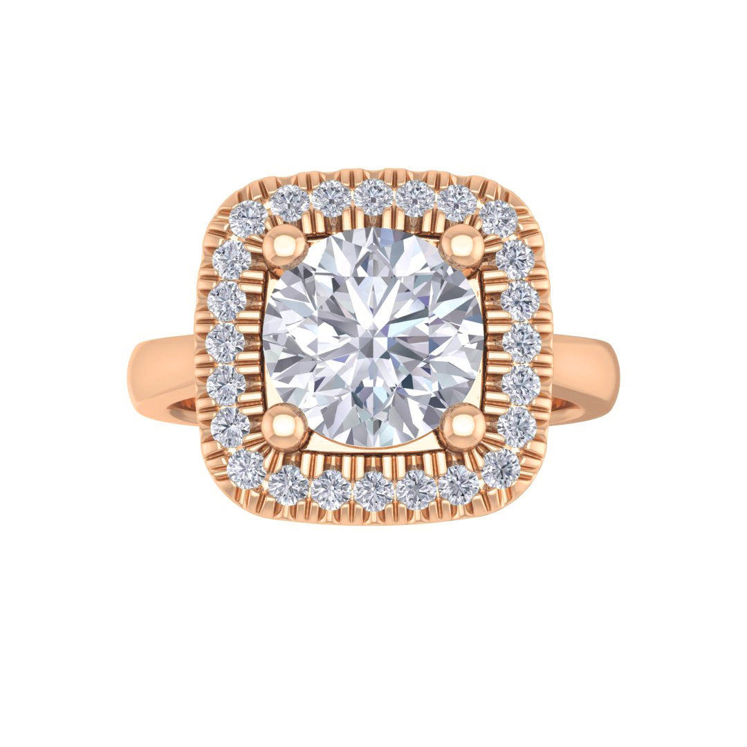 18k Rose Gold 1.5ct Round Brilliant Diamond Halo Engagement Ring 1.63tdw