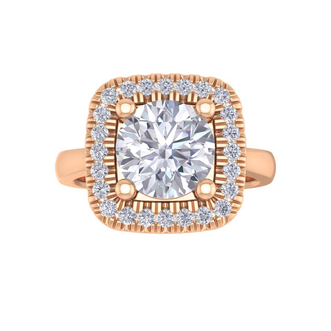14k Rose Gold 2.0ct Round Brilliant Diamond Halo Engagement Ring 2.13tdw