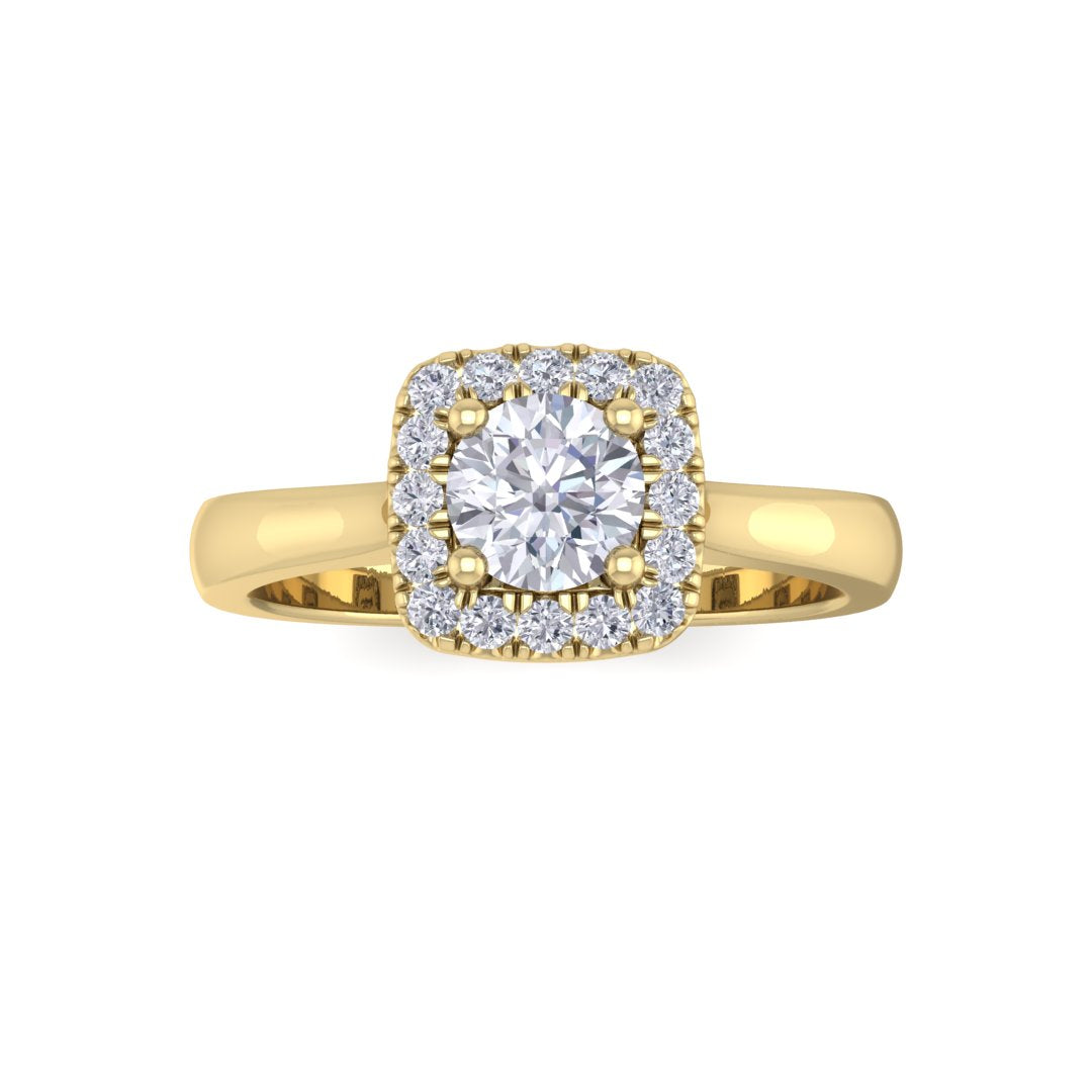 14k Yellow Gold 0.33ct Round Brilliant Lab Diamond Halo Engagement Ring 0.46tdw