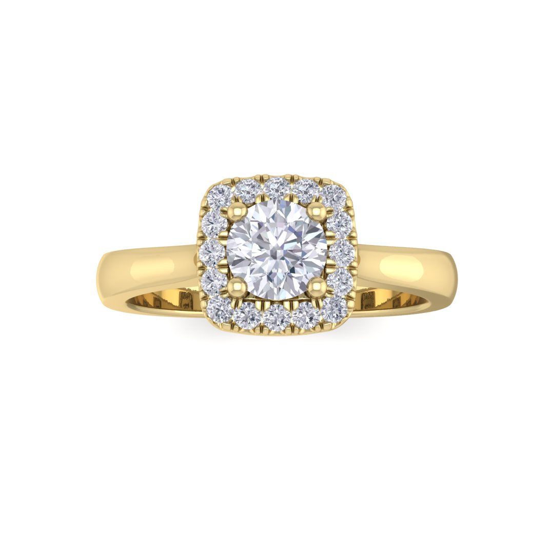 18k Yellow Gold 0.33ct Round Brilliant Diamond Halo Engagement Ring 0.46tdw