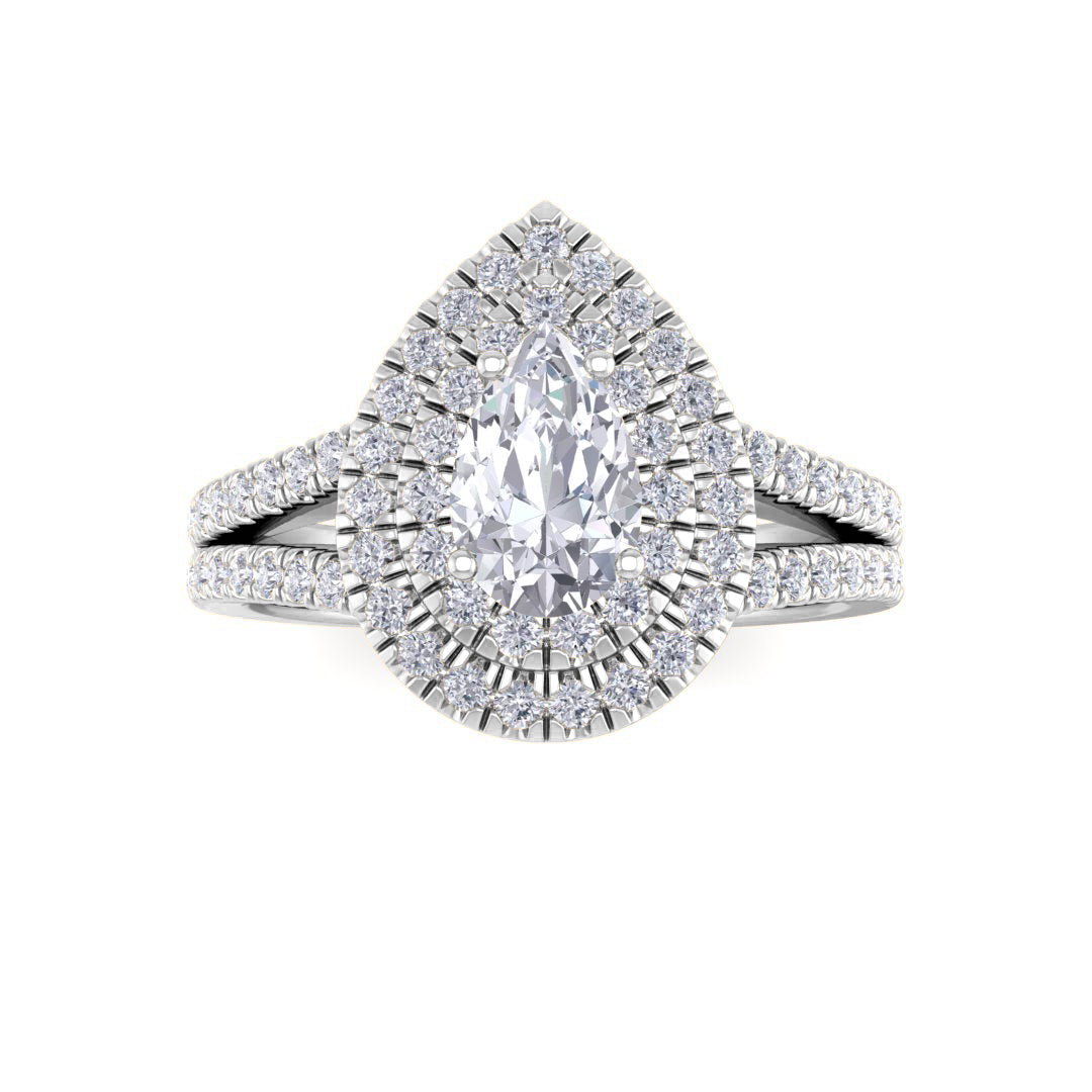 Platinum 0.75ct Pear Diamond Double Halo Engagement Ring 1.25tdw