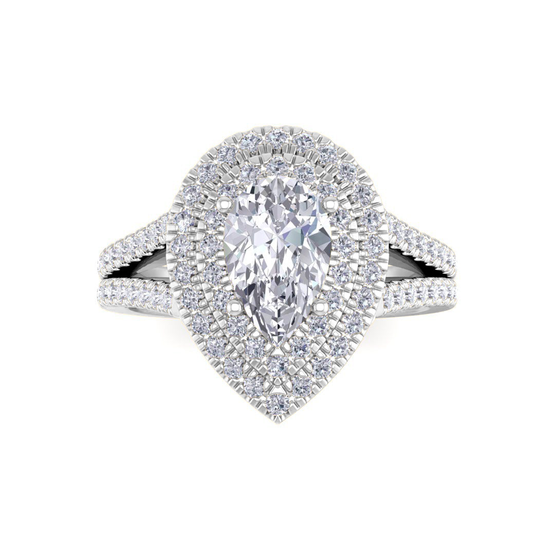 18k White Gold 1.0ct Pear Diamond Double Halo Engagement Ring 1.5tdw