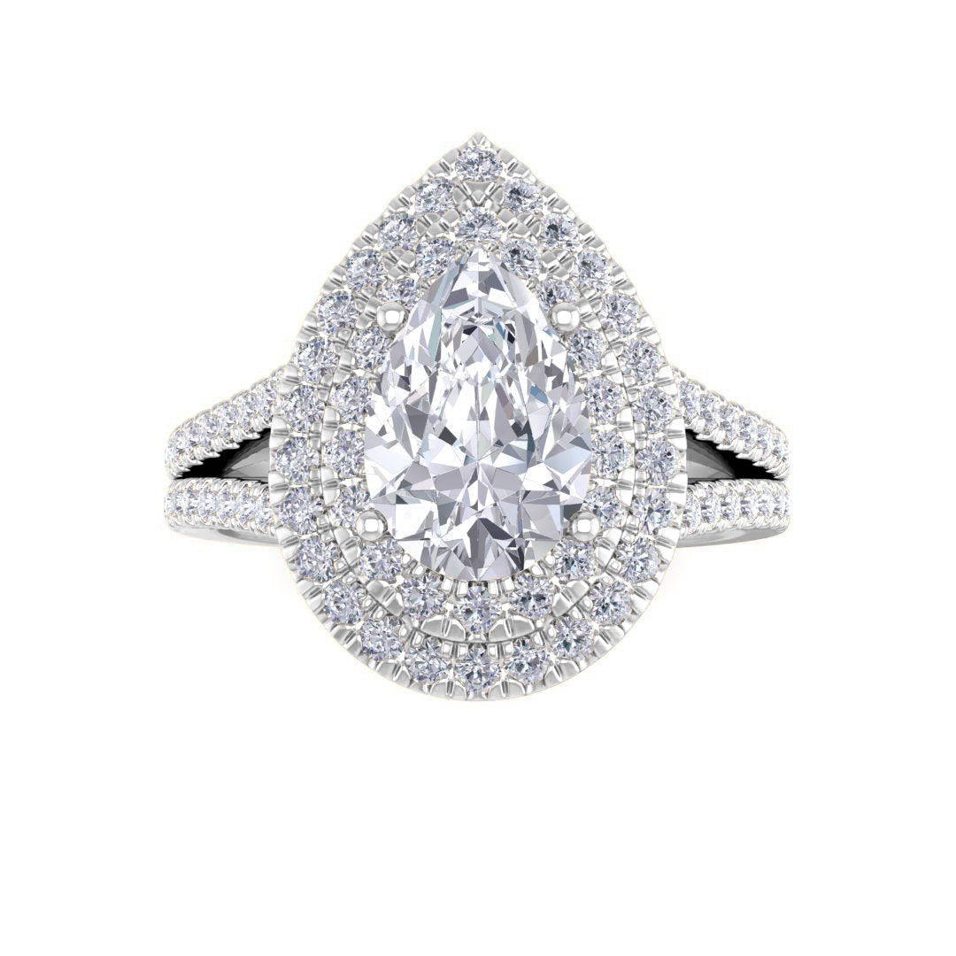 18k White Gold 1.5ct Pear Diamond Double Halo Engagement Ring 2.0tdw