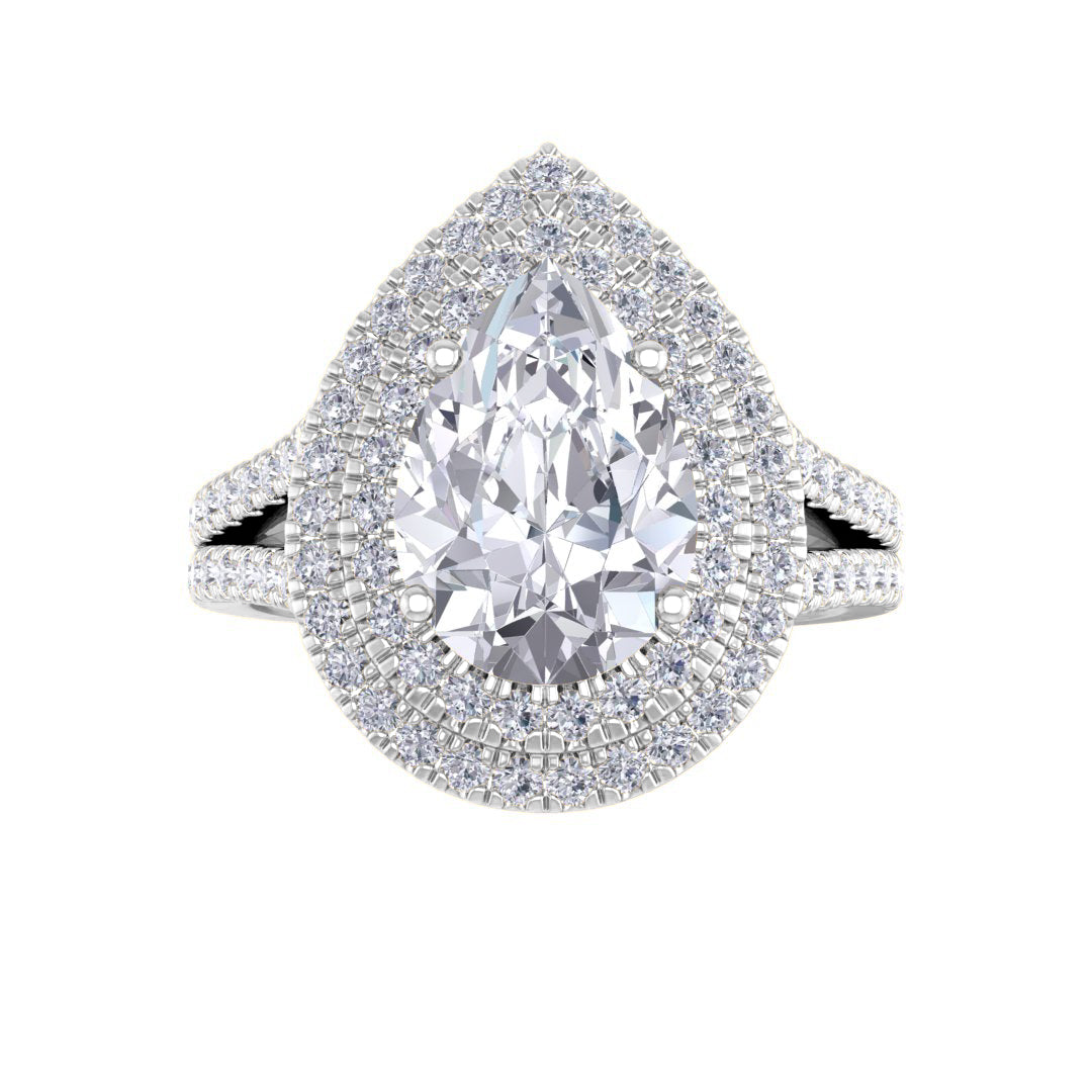 18k White Gold 2.0ct Pear Diamond Double Halo Engagement Ring 2.5tdw