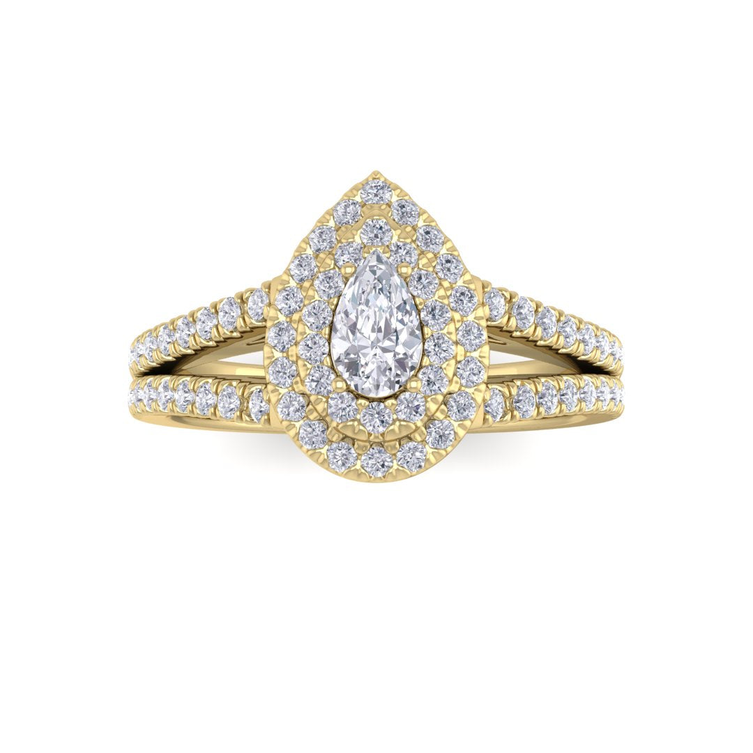 9k Yellow Gold 0.33ct Pear Diamond Double Halo Engagement Ring 0.83tdw