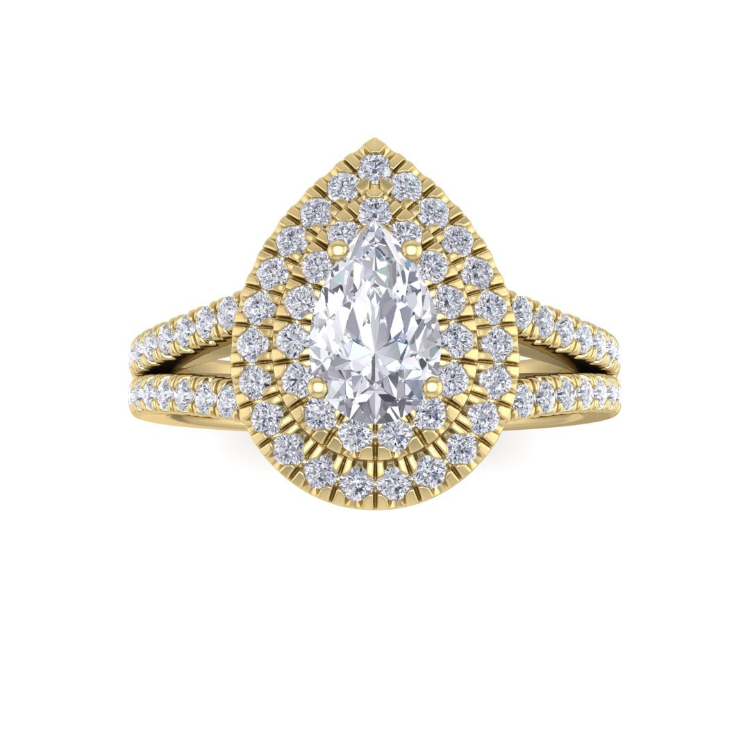 9k Yellow Gold 0.75ct Pear Diamond Double Halo Engagement Ring 1.25tdw