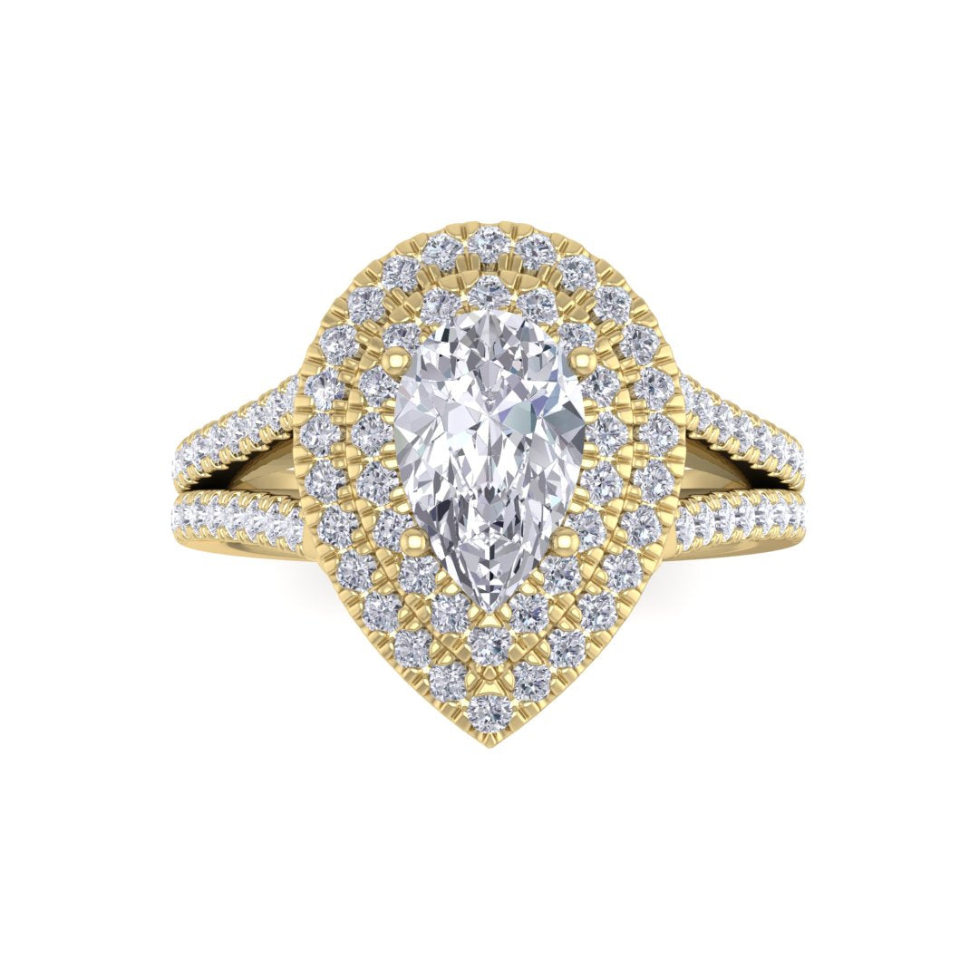 9k Yellow Gold 1.0ct Pear Diamond Double Halo Engagement Ring 1.5tdw