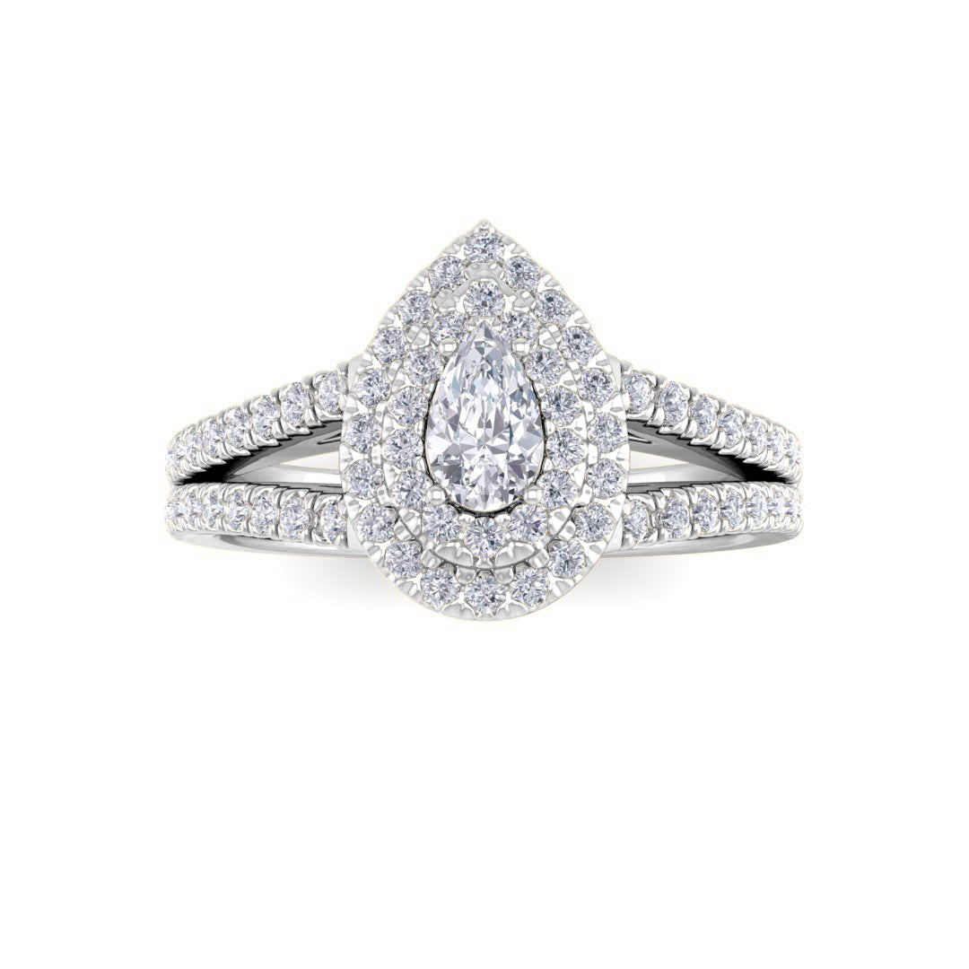 Platinum 0.33ct Pear Lab Diamond Double Halo Engagement Ring 0.83tdw