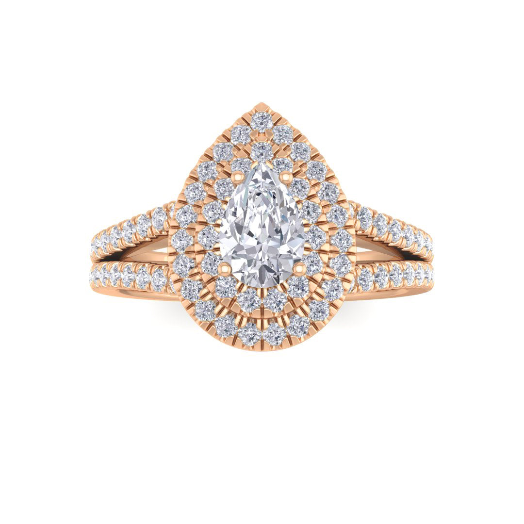 Platinum 0.5ct Pear Lab Diamond Double Halo Engagement Ring 1.0tdw