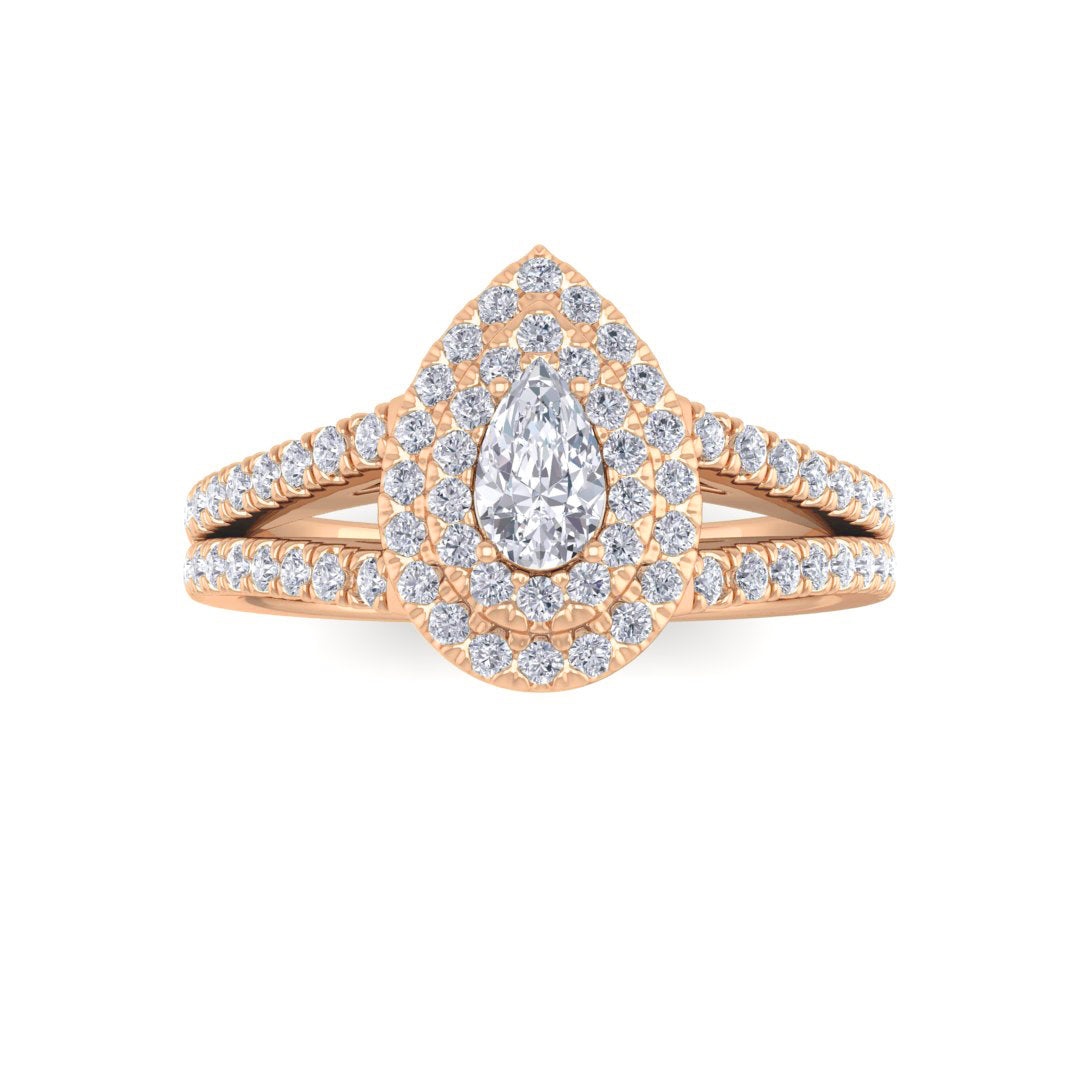 14k Rose Gold 0.33ct Pear Diamond Double Halo Engagement Ring 0.83tdw