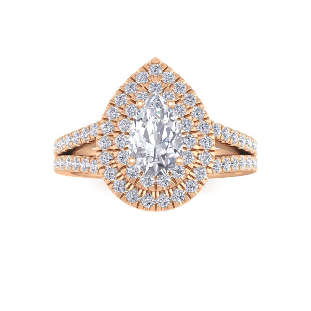 9k Rose Gold 0.75ct Pear Diamond Double Halo Engagement Ring 1.25tdw