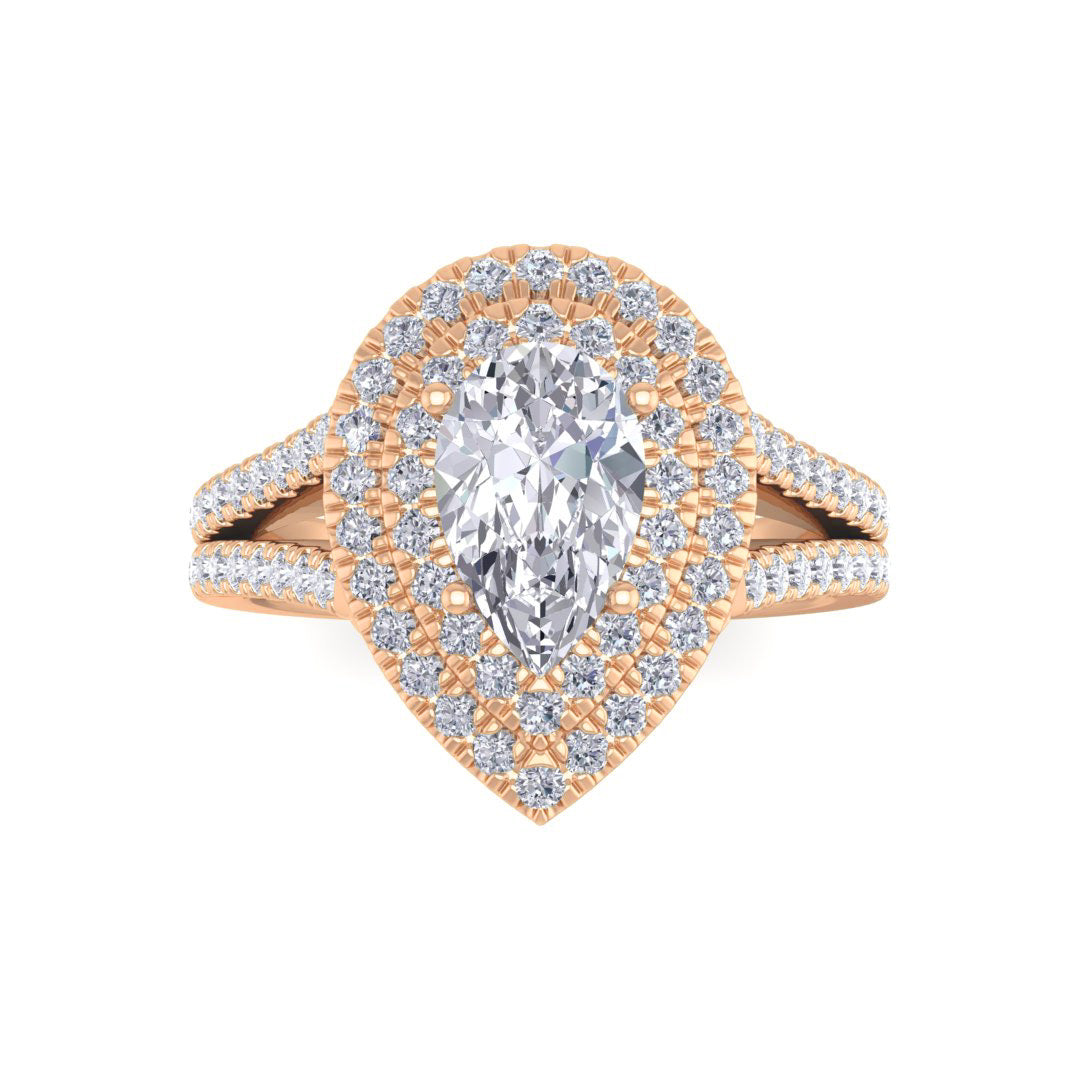 9k Rose Gold 1.0ct Pear Diamond Double Halo Engagement Ring 1.5tdw