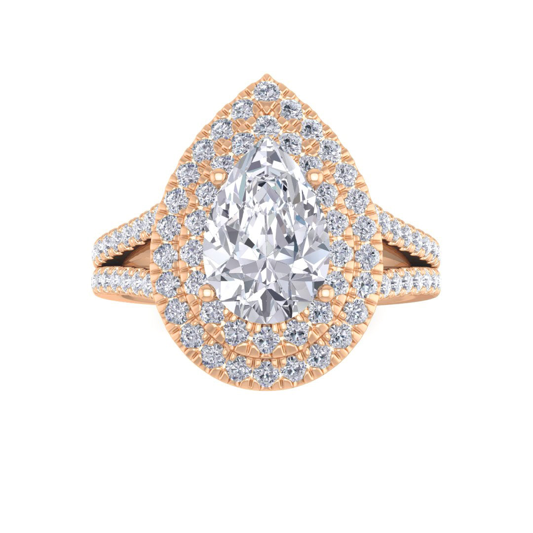 14k Rose Gold 1.5ct Pear Diamond Double Halo Engagement Ring 2.0tdw