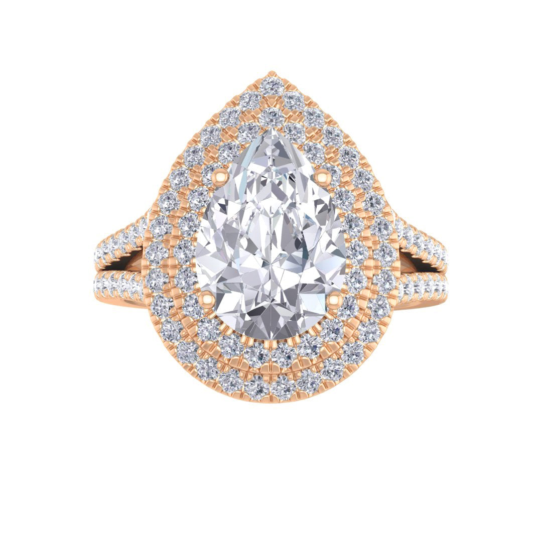 18k Rose Gold 2.0ct Pear Diamond Double Halo Engagement Ring 2.5tdw