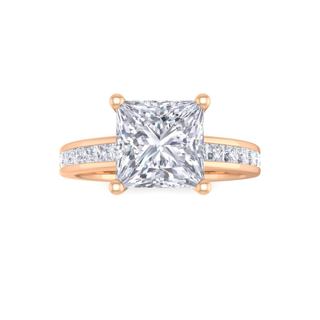 9k Rose Gold 1.5ct Princess Cut Diamond Solitaire with Shoulder Accents Engagement Ring 2.0tdw