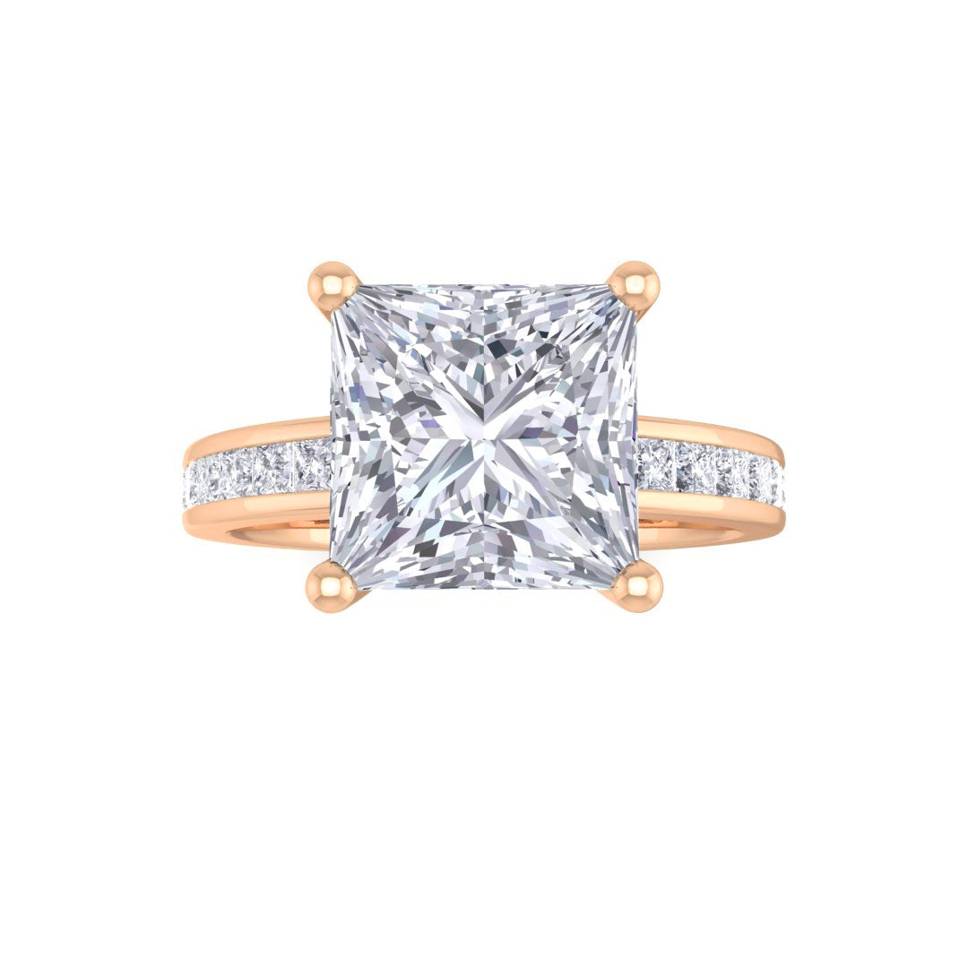 18k Rose Gold 2.0ct Princess Cut Diamond Solitaire with Shoulder Accents Engagement Ring 2.5tdw