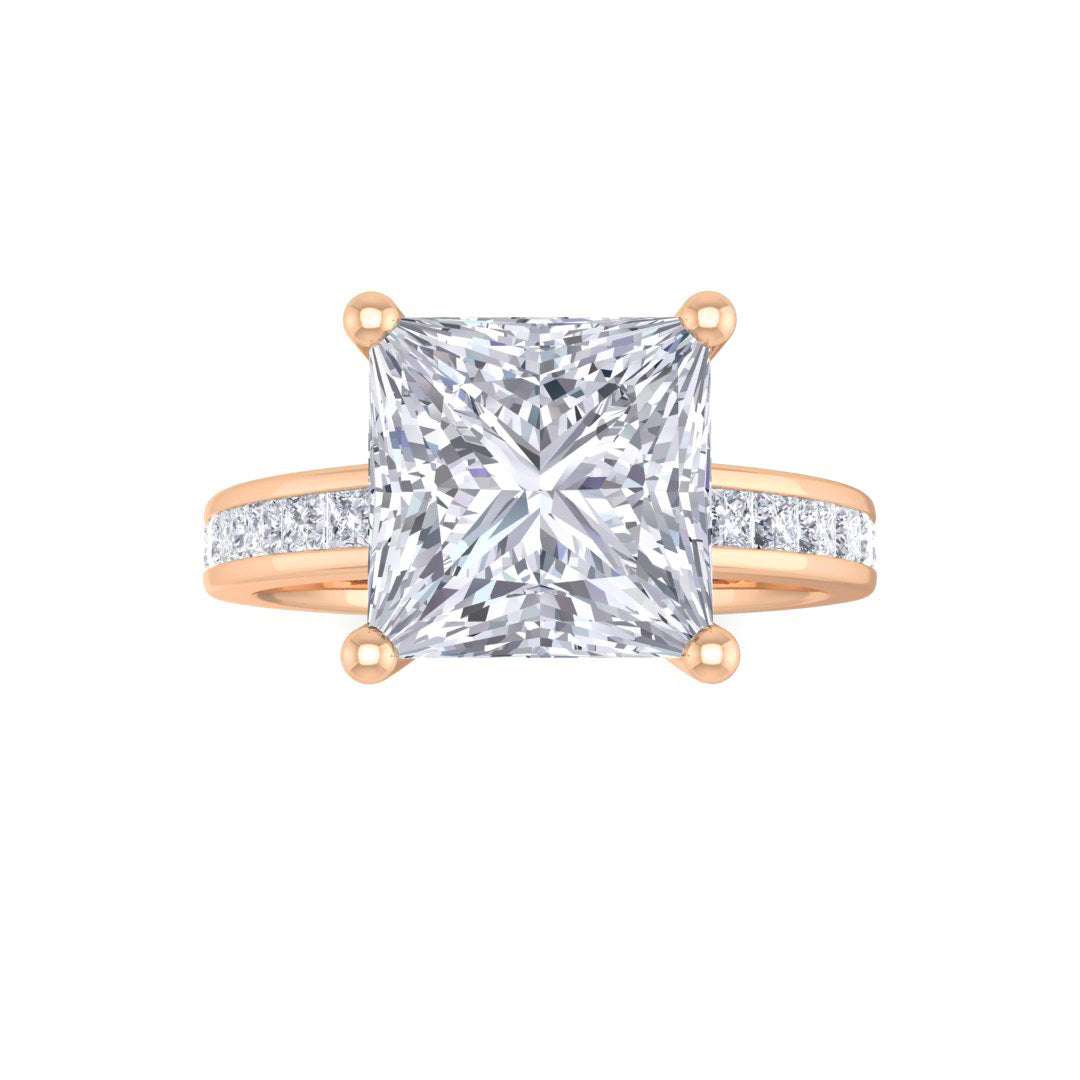 9k Rose Gold 2.0ct Princess Cut Lab Diamond Solitaire with Shoulder Accents Engagement Ring 2.5tdw