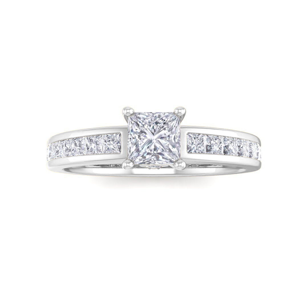 18k White Gold 0.33ct Princess Cut Lab Diamond Solitaire with Shoulder Accents Engagement Ring 0.83tdw