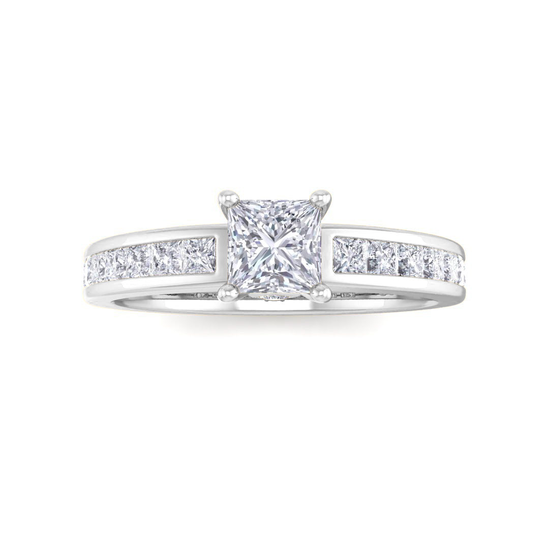 Platinum 0.33ct Princess Cut Moissanite Solitaire with Shoulder Accents Engagement Ring 0.5tdw