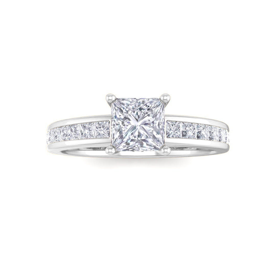 Platinum 0.5ct Princess Cut Moissanite Solitaire with Shoulder Accents Engagement Ring 0.5tdw