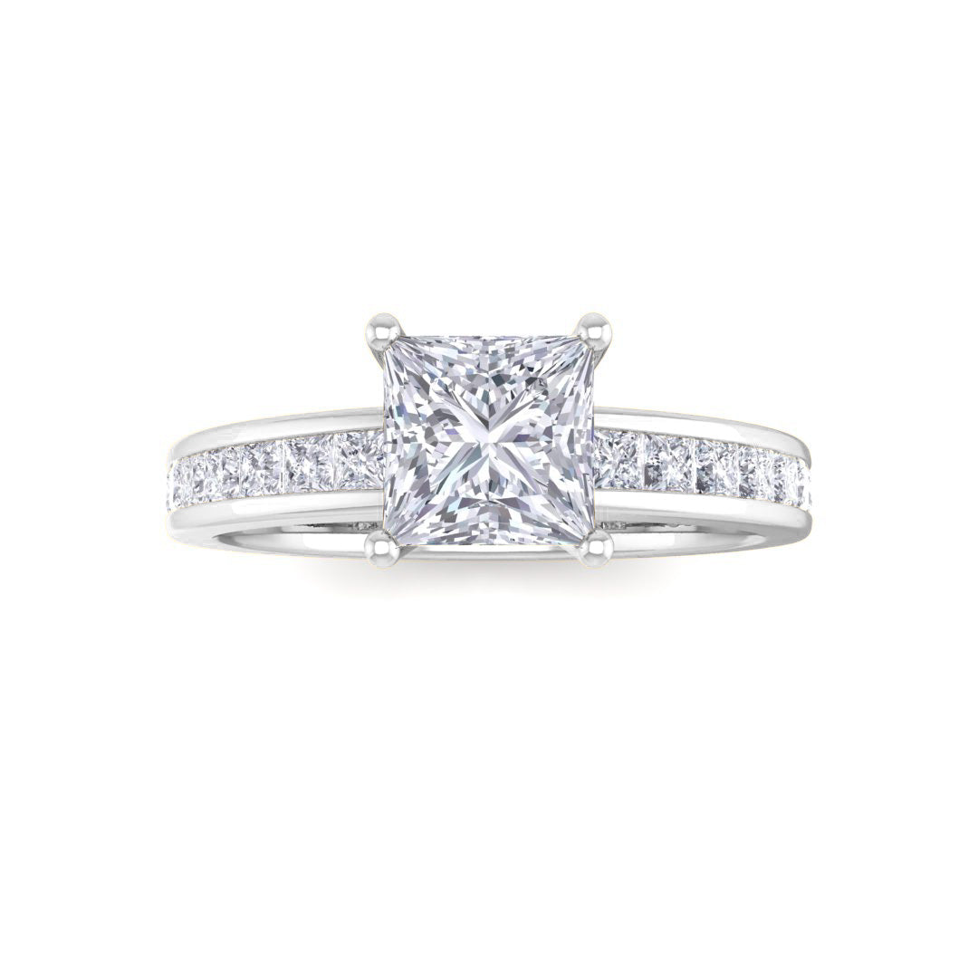 14k White Gold 0.75ct Princess Cut Diamond Solitaire with Shoulder Accents Engagement Ring 1.25tdw