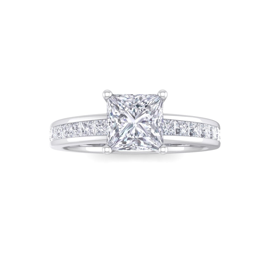Platinum 1.0ct Princess Cut Lab Diamond Solitaire with Shoulder Accents Engagement Ring 1.5tdw