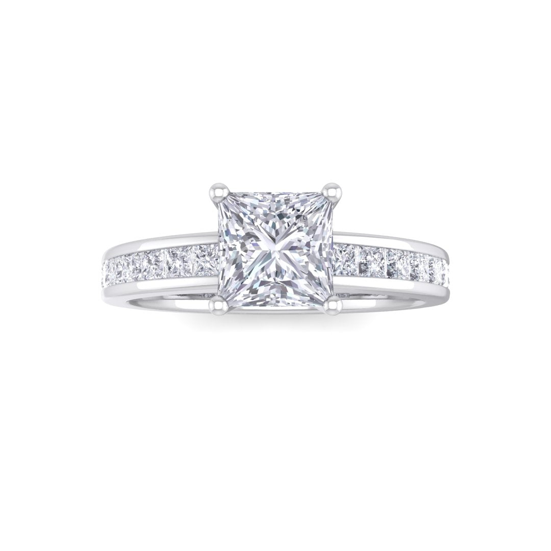 Platinum 1.0ct Princess Cut Moissanite Solitaire with Shoulder Accents Engagement Ring 0.5tdw