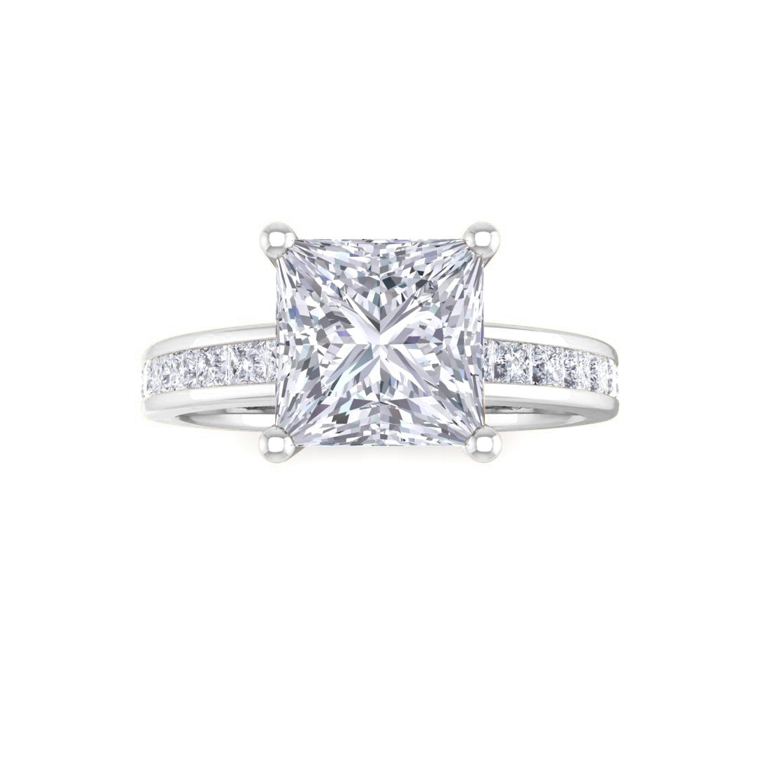 18k White Gold 1.5ct Princess Cut Diamond Solitaire with Shoulder Accents Engagement Ring 2.0tdw