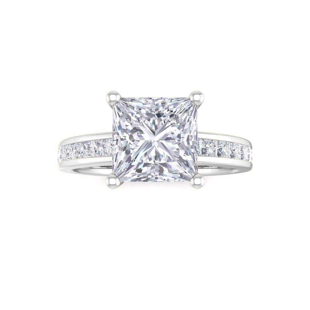 Platinum 1.5ct Princess Cut Moissanite Solitaire with Shoulder Accents Engagement Ring 0.5tdw