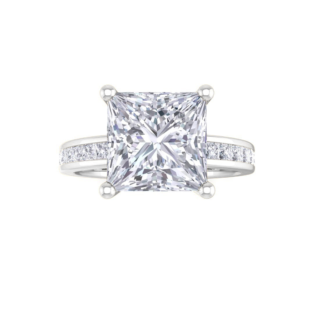 14k White Gold 2.0ct Princess Cut Diamond Solitaire with Shoulder Accents Engagement Ring 2.5tdw