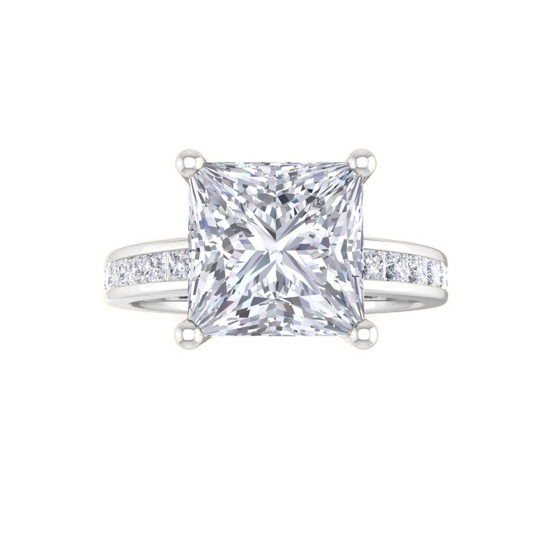 Platinum 2.0ct Princess Cut Moissanite Solitaire with Shoulder Accents Engagement Ring 0.5tdw