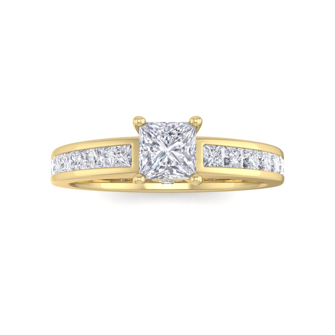 14k Yellow Gold 0.33ct Princess Cut Moissanite Solitaire with Shoulder Accents Engagement Ring 0.5tdw