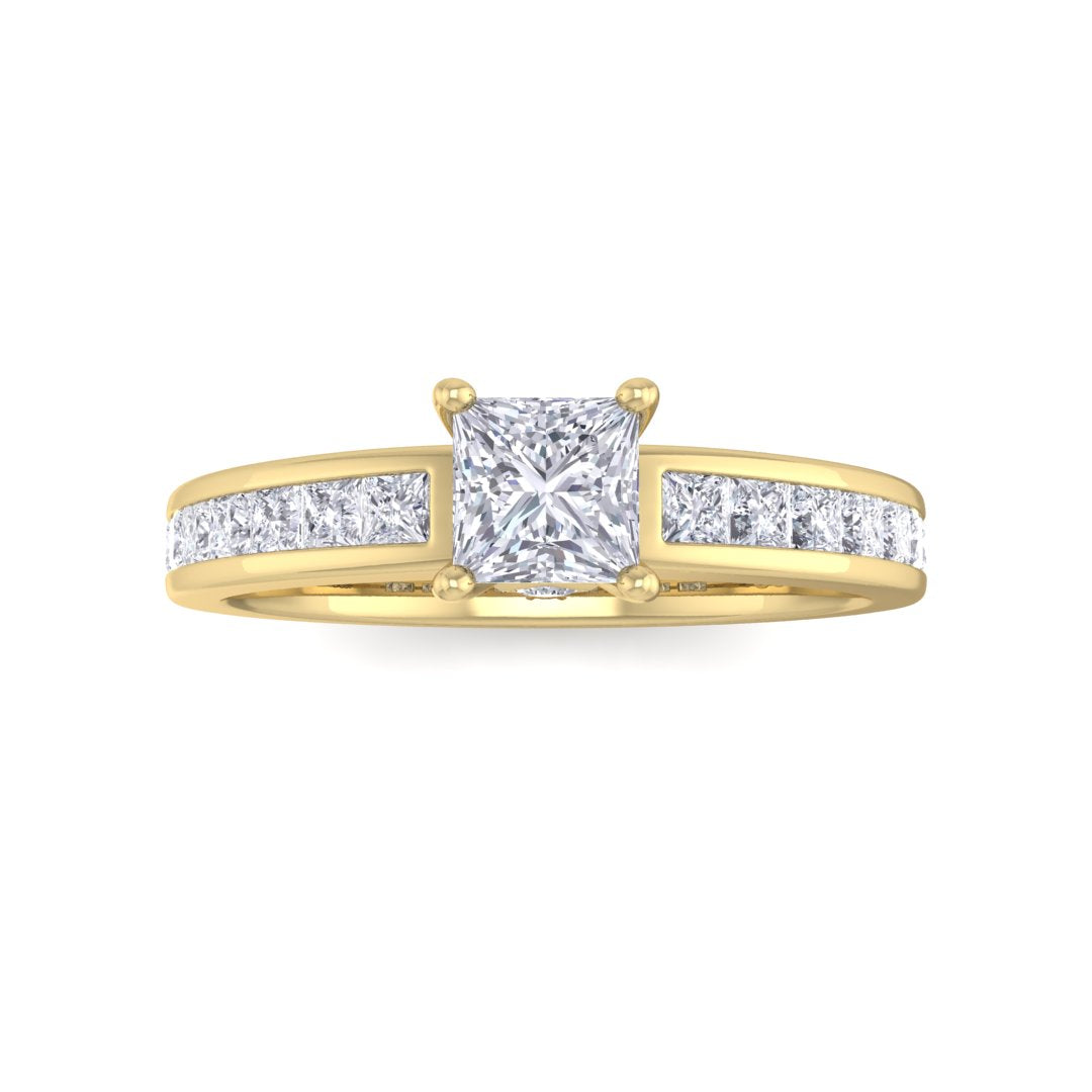 14k Yellow Gold 0.33ct Princess Cut Diamond Solitaire with Shoulder Accents Engagement Ring 0.83tdw