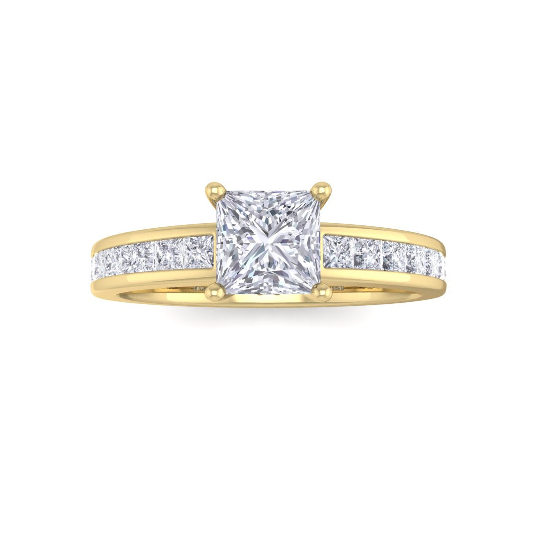 18k Yellow Gold 0.5ct Princess Cut Diamond Solitaire with Shoulder Accents Engagement Ring 1.0tdw