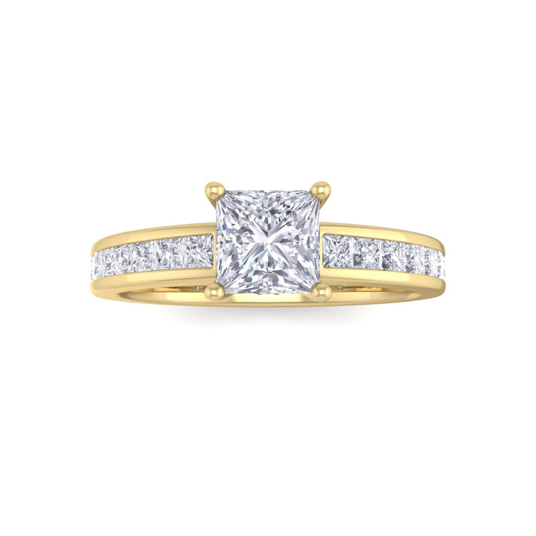 14k Yellow Gold 0.5ct Princess Cut Lab Diamond Solitaire with Shoulder Accents Engagement Ring 1.0tdw