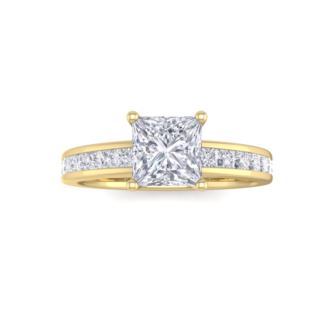 9k Yellow Gold 1.0ct Princess Cut Lab Diamond Solitaire with Shoulder Accents Engagement Ring 1.5tdw