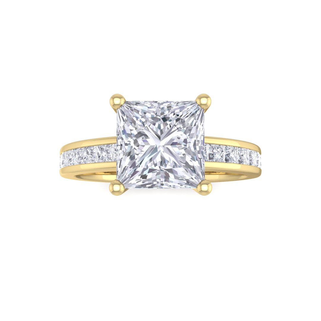 14k Yellow Gold 1.5ct Princess Cut Diamond Solitaire with Shoulder Accents Engagement Ring 2.0tdw