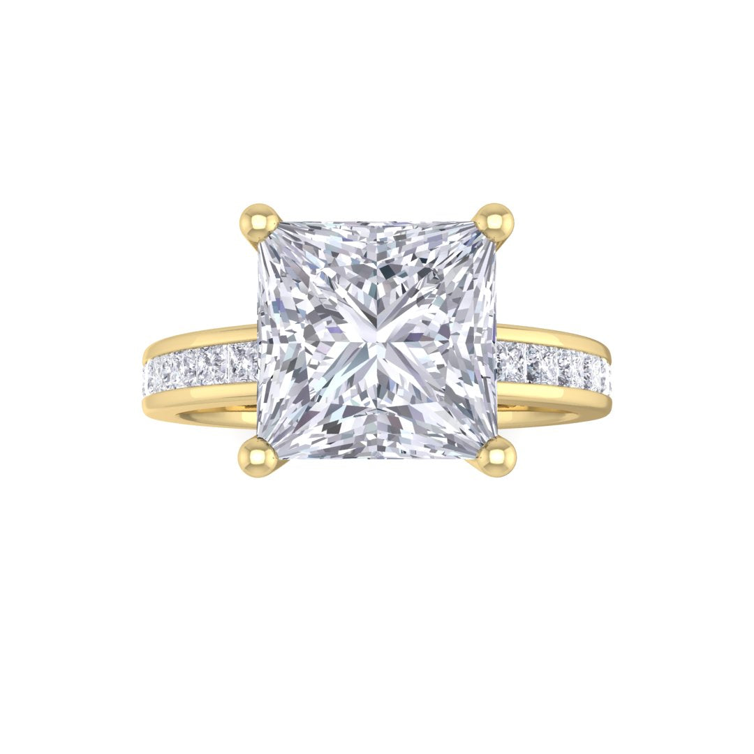 9k Yellow Gold 2.0ct Princess Cut Diamond Solitaire with Shoulder Accents Engagement Ring 2.5tdw